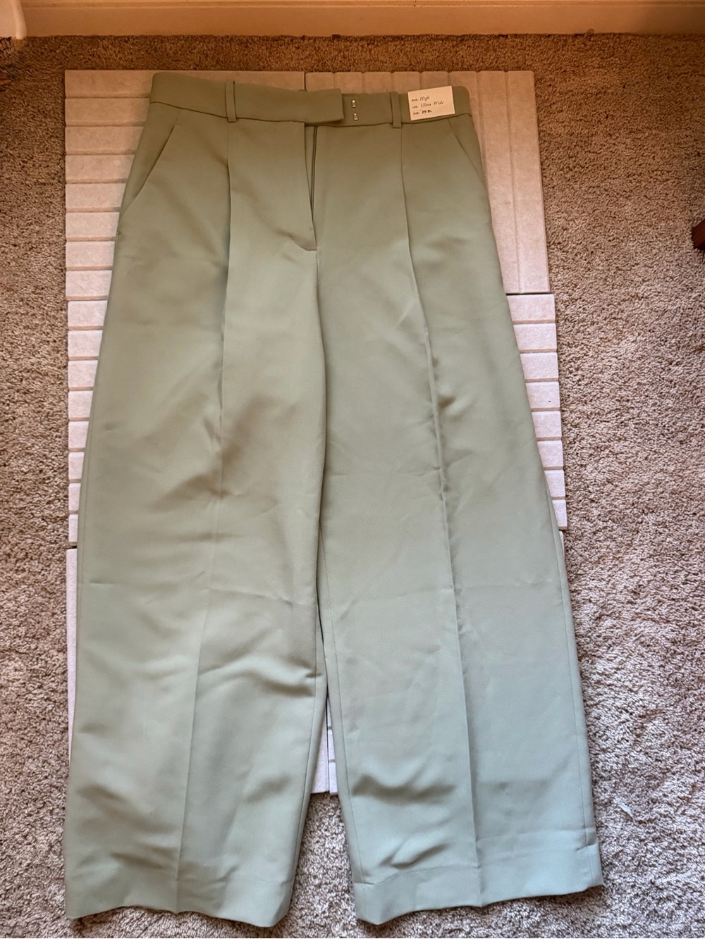 A&F Harper Tailored Ultra Wide Leg Pant in Slate Green High Rise Sz 29 Short NWT